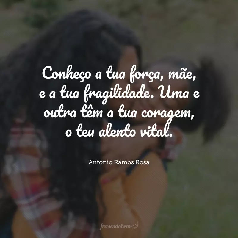 Conheço a tua força, mãe, e a tua fragilidade. Uma e outra têm a tua coragem, o teu alento vital.