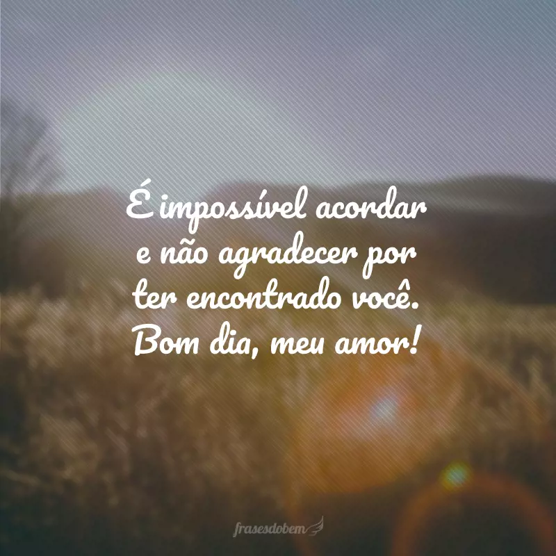 É impossível acordar e não agradecer por ter encontrado você. Bom dia, meu amor!