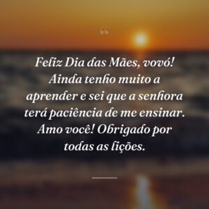 Feliz Dia das Mães, vovó! Ainda tenho muito a aprender e sei que a senhora terá paciência de me ensinar. Amo você! Obrigado por todas as lições.