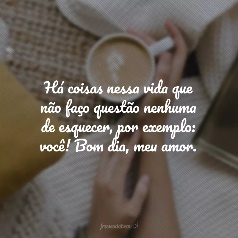 Há coisas nessa vida que não faço questão nenhuma de esquecer, por exemplo: você! Bom dia, meu amor.