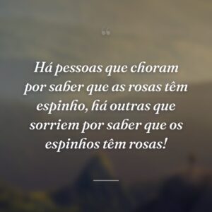 Há pessoas que choram por saber que as rosas têm espinho, há outras que sorriem por saber que os espinhos têm rosas!