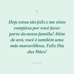 Hoje estou tão feliz e me sinto completa por você fazer parte da nossa família! Além de avó, você é também uma mãe maravilhosa. Feliz Dia das Mães!