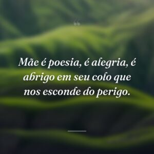 Mãe é poesia, é alegria, é abrigo em seu colo que nos esconde do perigo.