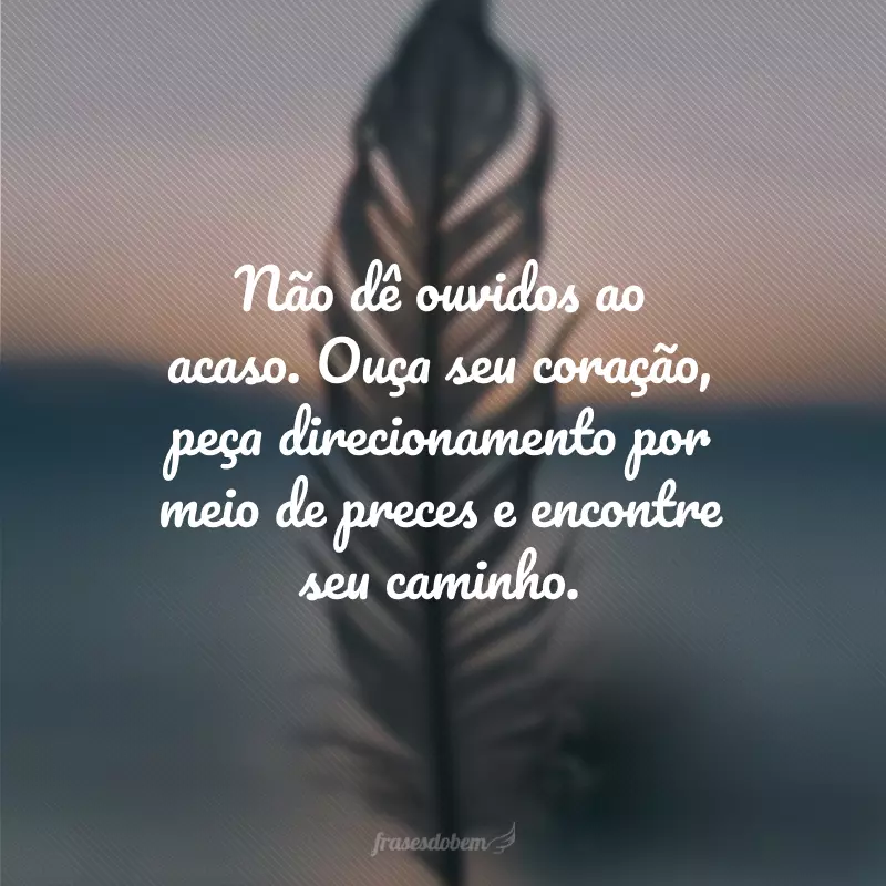 Não dê ouvidos ao acaso. Ouça seu coração, peça direcionamento por meio de preces e encontre seu caminho.