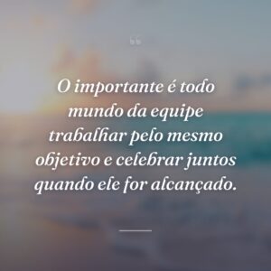 O importante é todo mundo da equipe trabalhar pelo mesmo objetivo e celebrar juntos quando ele for alcançado.