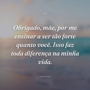 Obrigado, mãe, por me ensinar a ser tão forte quanto você. Isso faz toda diferença na minha vida.