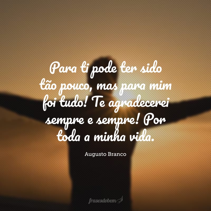 Para ti pode ter sido tão pouco, mas para mim foi tudo! Te agradecerei sempre e sempre! Por toda a minha vida.