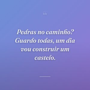 Pedras no caminho? Guardo todas, um dia vou construir um castelo.