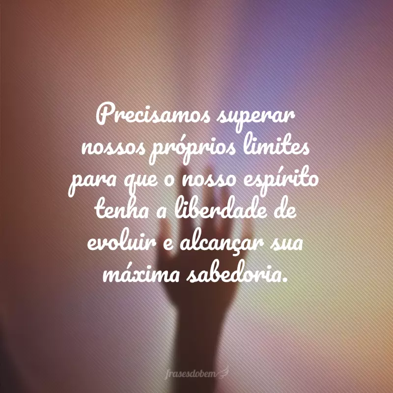 Precisamos superar nossos próprios limites para que o nosso espírito tenha a liberdade de evoluir e alcançar sua máxima sabedoria.