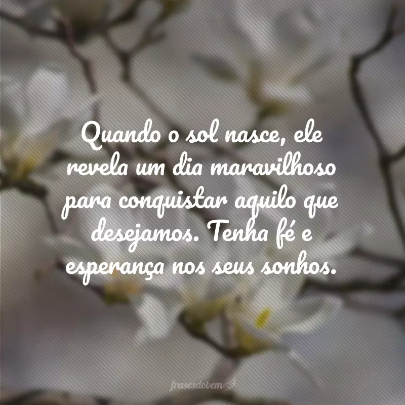 Quando o sol nasce, ele revela um dia maravilhoso para conquistar aquilo que desejamos. Tenha fé e esperança nos seus sonhos.