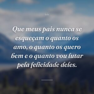Que meus pais nunca se esqueçam o quanto os amo, o quanto os quero bem e o quanto vou lutar pela felicidade deles.