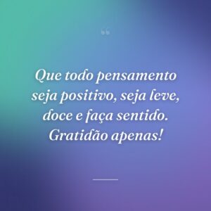 Que todo pensamento seja positivo, seja leve, doce e faça sentido. Gratidão apenas!