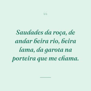 Saudades da roça, de andar beira rio, beira lama, da garota na porteira que me chama.