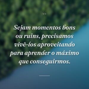 Sejam momentos bons ou ruins, precisamos vivê-los aproveitando para aprender o máximo que conseguirmos.