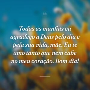 Todas as manhãs eu agradeço a Deus pelo dia e pela sua vida, mãe. Eu te amo tanto que nem cabe no meu coração. Bom dia!