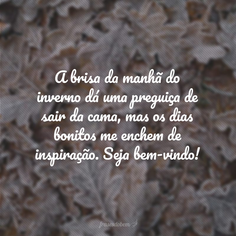 A brisa da manhã do inverno dá uma preguiça de sair da cama, mas os dias bonitos me enchem de inspiração. Seja bem-vindo!