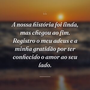 A nossa história foi linda, mas chegou ao fim. Registro o meu adeus e a minha gratidão por ter conhecido o amor ao seu lado.