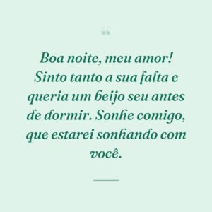 Boa noite, meu amor! Sinto tanto a sua falta e queria um beijo seu antes de dormir. Sonhe comigo, que estarei sonhando com você.