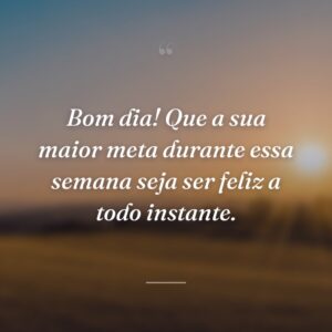 Bom dia! Que a sua maior meta durante essa semana seja ser feliz a todo instante.