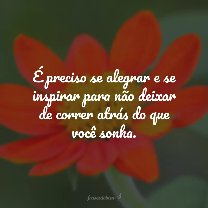 É preciso se alegrar e se inspirar para não deixar de correr atrás do que você sonha.