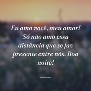 Eu amo você, meu amor! Só não amo essa distância que se faz presente entre nós. Boa noite!