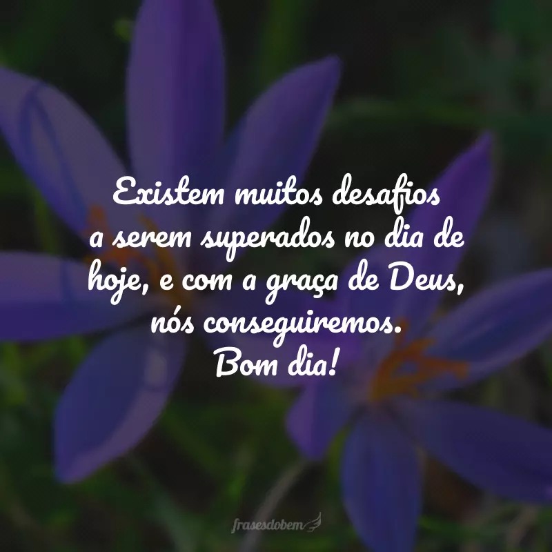 Existem muitos desafios a serem superados no dia de hoje, e com a graça de Deus, nós conseguiremos. Bom dia!