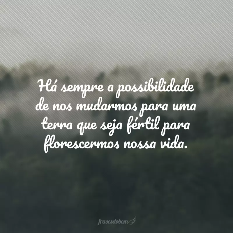 Há sempre a possibilidade de nos mudarmos para uma terra que seja fértil para florescermos nossa vida.