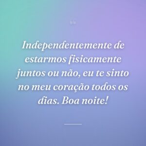 Independentemente de estarmos fisicamente juntos ou não, eu te sinto no meu coração todos os dias. Boa noite!