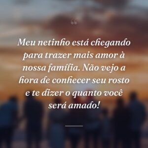 Meu netinho está chegando para trazer mais amor à nossa família. Não vejo a hora de conhecer seu rosto e te dizer o quanto você será amado!