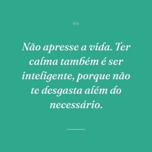 Não apresse a vida. Ter calma também é ser inteligente, porque não te desgasta além do necessário.