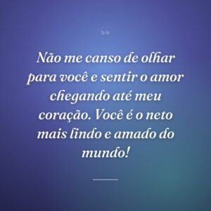 Não me canso de olhar para você e sentir o amor chegando até meu coração. Você é o neto mais lindo e amado do mundo!