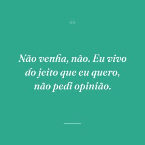 Não venha, não. Eu vivo do jeito que eu quero, não pedi opinião.