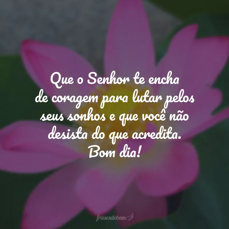 Que o Senhor te encha de coragem para lutar pelos seus sonhos e que você não desista do que acredita. Bom dia!