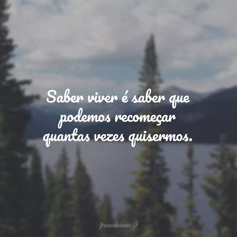 Saber viver é saber que podemos recomeçar quantas vezes quisermos.