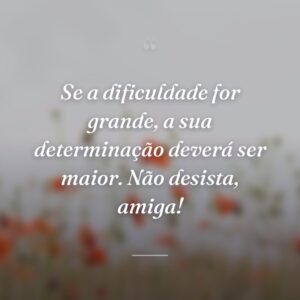 Se a dificuldade for grande, a sua determinação deverá ser maior. Não desista, amiga!