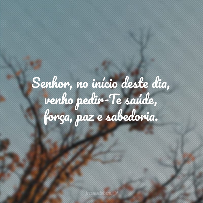 Senhor, no início deste dia, venho pedir-Te saúde, força, paz e sabedoria.