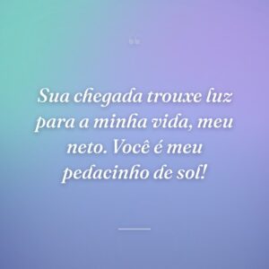 Sua chegada trouxe luz para a minha vida, meu neto. Você é meu pedacinho de sol!