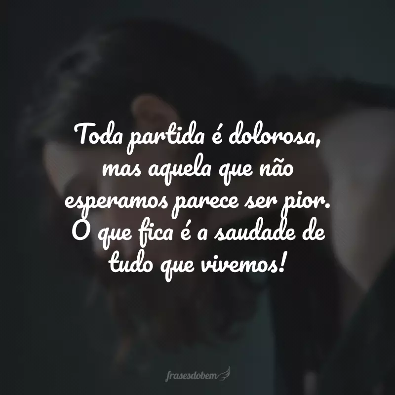 Toda partida é dolorosa, mas aquela que não esperamos parece ser pior. O que fica é a saudade de tudo que vivemos!