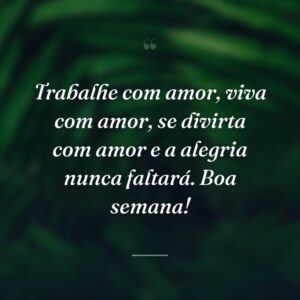 Trabalhe com amor, viva com amor, se divirta com amor e a alegria nunca faltará. Boa semana!