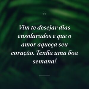 Vim te desejar dias ensolarados e que o amor aqueça seu coração. Tenha uma boa semana!