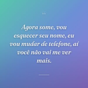 Agora some, vou esquecer seu nome, eu vou mudar de telefone, aí você não vai me ver mais.
