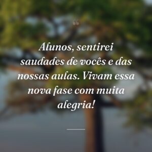 Alunos, sentirei saudades de vocês e das nossas aulas. Vivam essa nova fase com muita alegria!