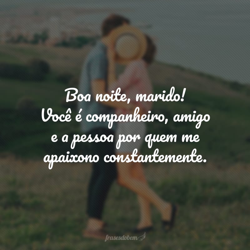 Boa noite, marido! Você é companheiro, amigo e a pessoa por quem me apaixono constantemente.