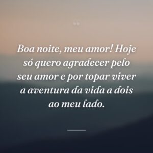 Boa noite, meu amor! Hoje só quero agradecer pelo seu amor e por topar viver a aventura da vida a dois ao meu lado.