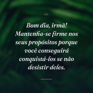 Bom dia, irmã! Mantenha-se firme nos seus propósitos porque você conseguirá conquistá-los se não desistir deles.