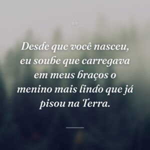 Desde que você nasceu, eu soube que carregava em meus braços o menino mais lindo que já pisou na Terra.