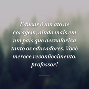 Educar é um ato de coragem, ainda mais em um país que desvaloriza tanto os educadores. Você merece reconhecimento, professor!