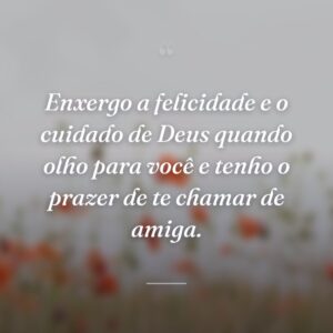 Enxergo a felicidade e o cuidado de Deus quando olho para você e tenho o prazer de te chamar de amiga.