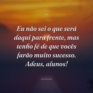 Eu não sei o que será daqui para frente, mas tenho fé de que vocês farão muito sucesso. Adeus, alunos!