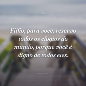 Filho, para você, reservo todos os elogios do mundo, porque você é digno de todos eles.